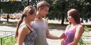 Russian threesome outdoors