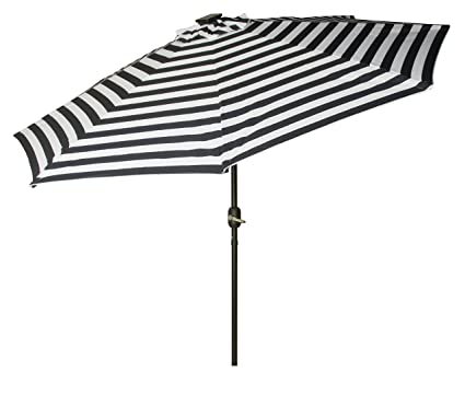 Black and white strip umbrella patio