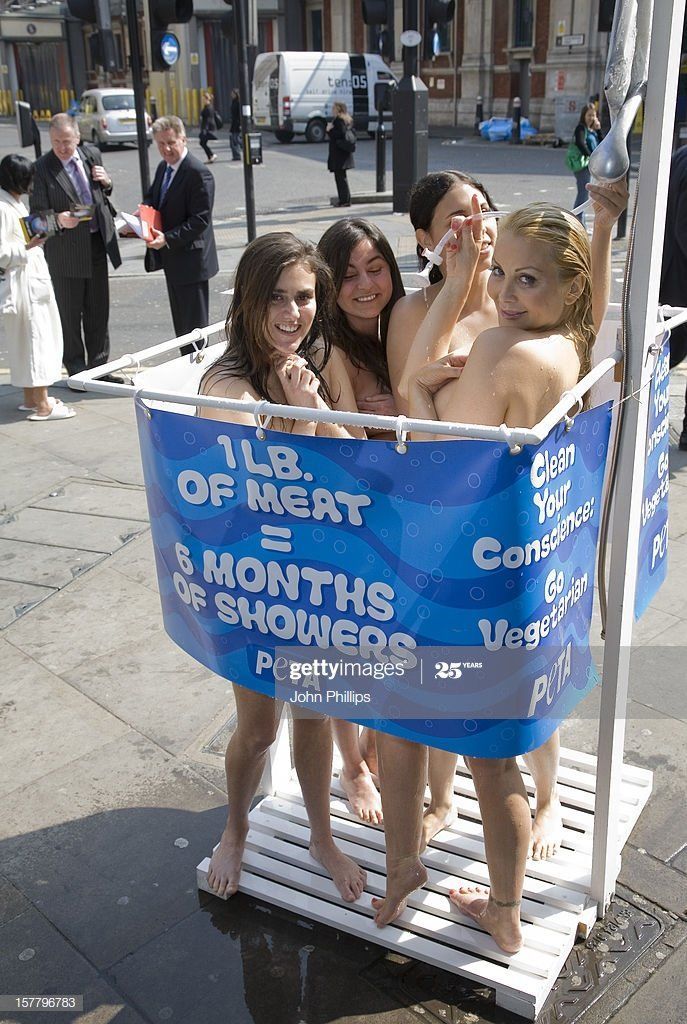 Naked peta protesters shower