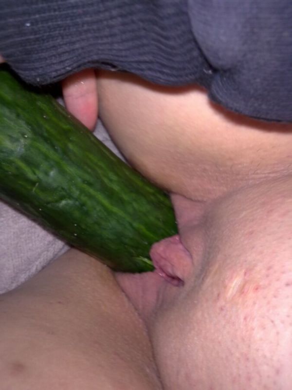 Masturbating with cucumber carrot banana