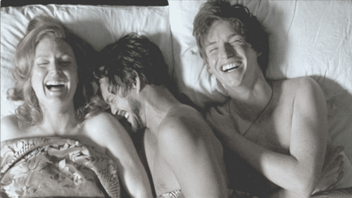 Threesome happy playful giggling laughing
