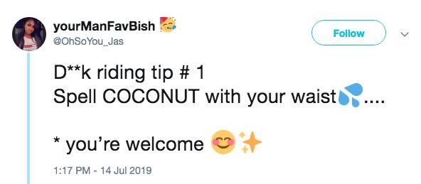 Sinker reccomend spelling coconut with waist while